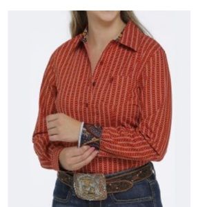 XXL Cinch Orange Striped Top, NWT